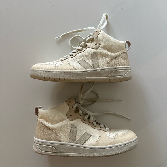 Veja V-15 Chromefree Leather Hi-Top Sneakers in Cashew Pierre, Size 36, NEW main image 0